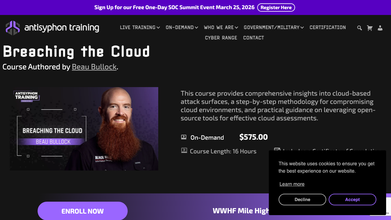 antisyphontraining.com — On Demand Courses – Breaching The Cloud W Beau Bullock preview