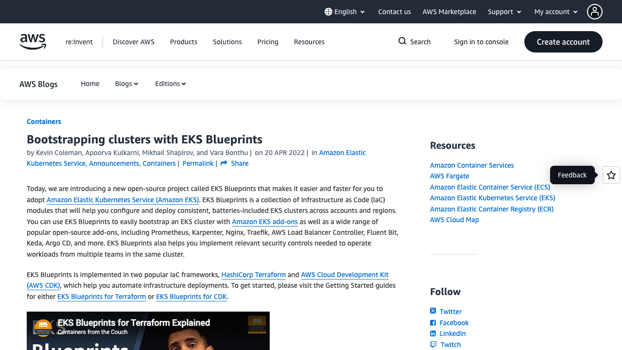 aws.amazon.com — Blogs – Containers – Bootstrapping Clusters With Eks Blueprints preview