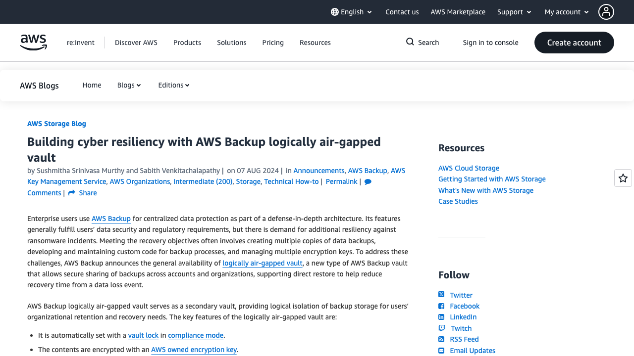 aws.amazon.com — Blogs – Storage – Building Cyber Resiliency With Aws Backup Logically Air Gapped Vault preview
