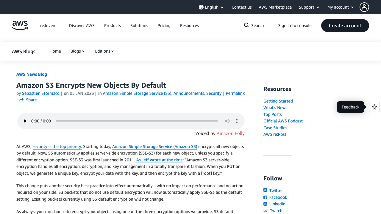 aws.amazon.com — Blogs – Aws – Amazon S3 Encrypts New Objects By Default preview