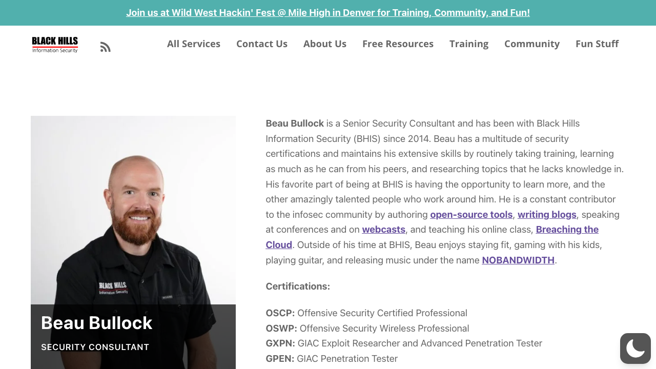 blackhillsinfosec.com — Team – Beau Bullock preview