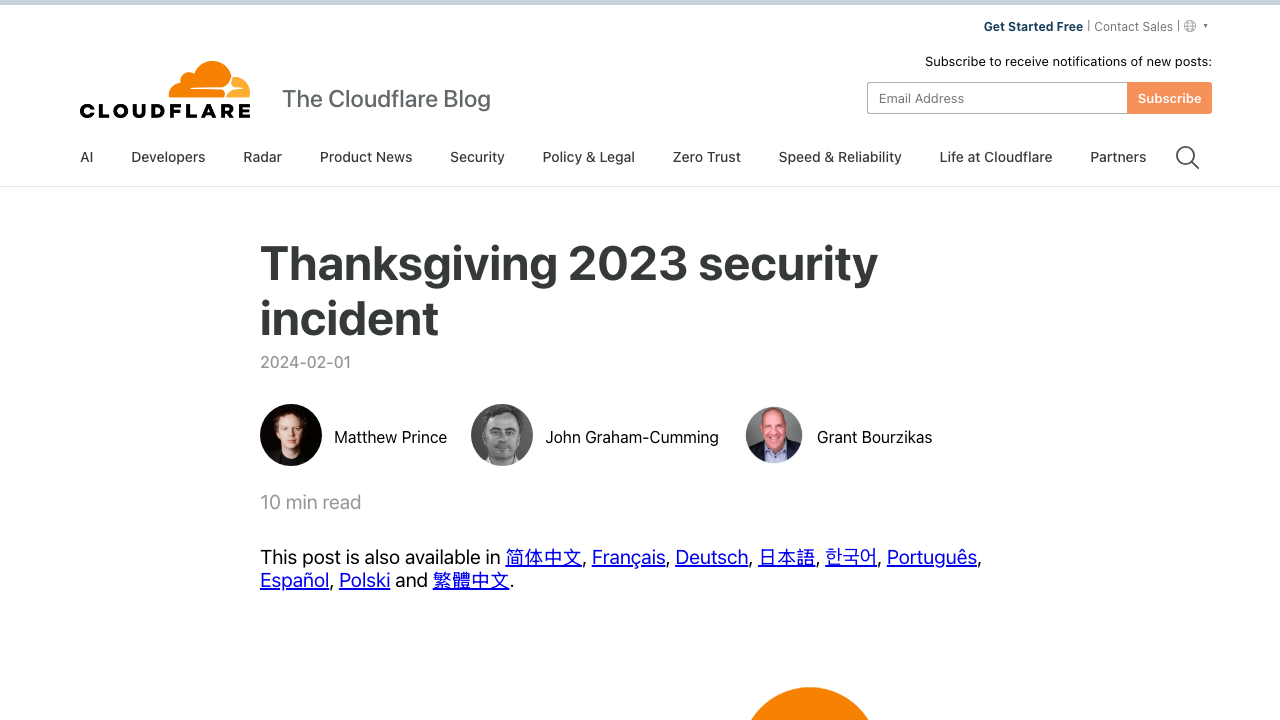 blog.cloudflare.com — Thanksgiving 2023 Security Incident preview