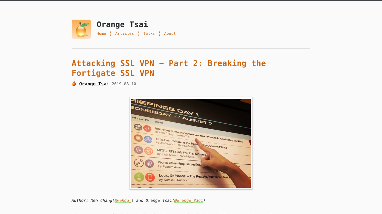 blog.orange.tw — Posts – 2019 08 Attacking Ssl Vpn Part 2 Breaking The Fortigate Ssl Vpn preview