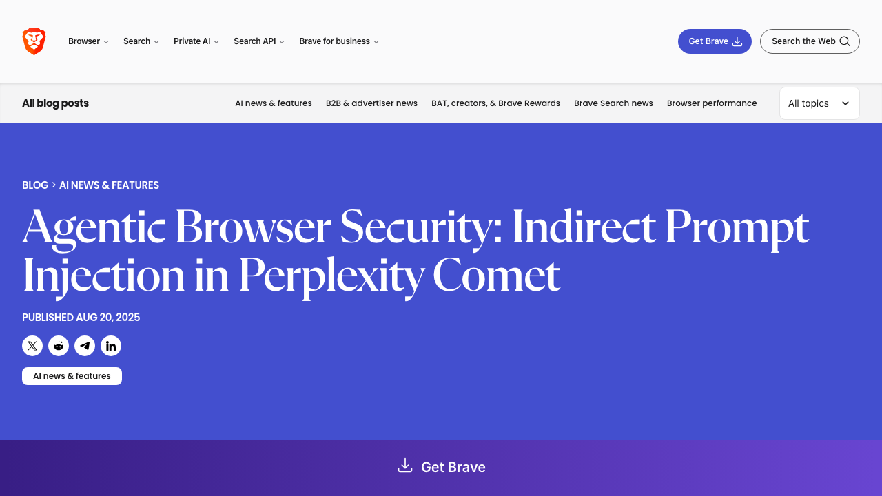 brave.com — Blog – Comet Prompt Injection preview