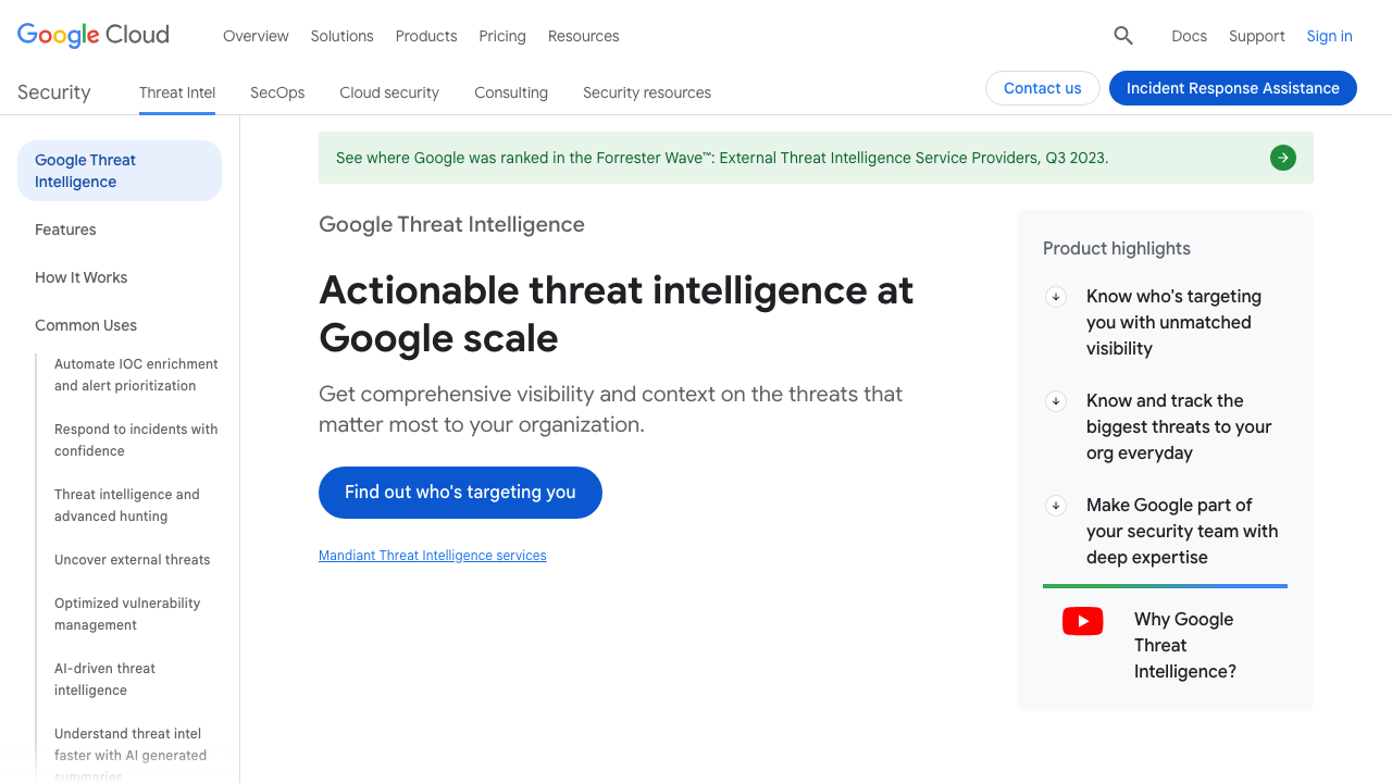cloud.google.com — Security – Products – Threat Intelligence preview