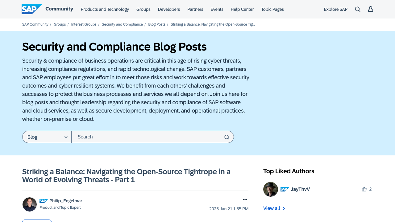 community.sap.com — T5 – Security And Compliance Blogs – Striking A Balance Navigating The Open Source Tightrope In A Wo