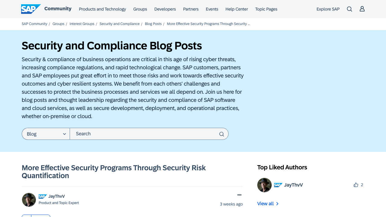 community.sap.com — T5 – Security And Compliance Blog Posts – More Effective Security Programs Through Security Risk Qua