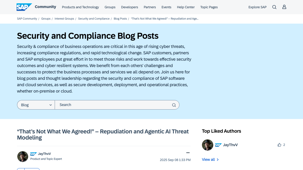 community.sap.com — T5 – Security And Compliance Blogs – That S Not What We Agreed Repudiation And Agentic Ai Threat Mod