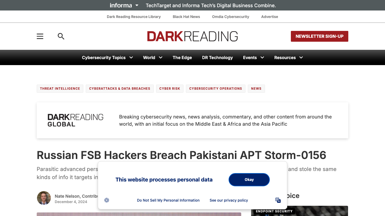 darkreading.com — Threat Intelligence – Russian Fsb Hackers Breach Pakistan Storm 0156 preview