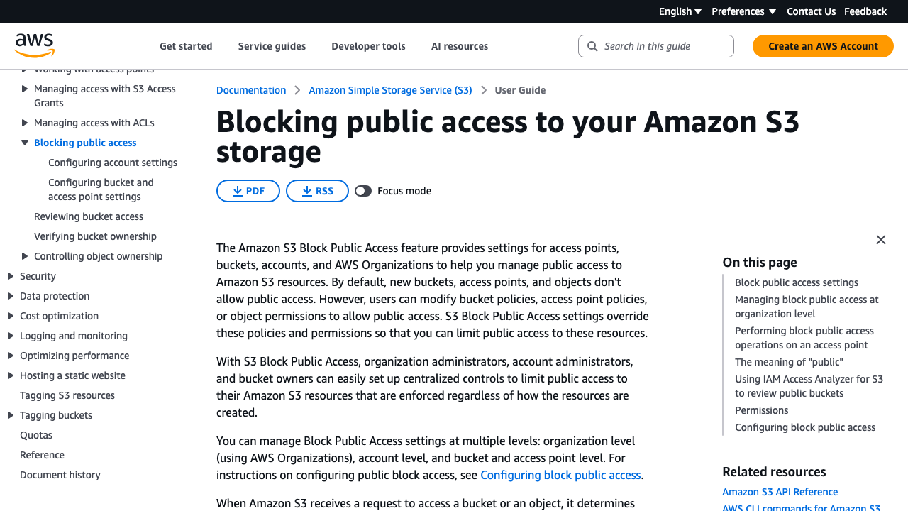 docs.aws.amazon.com — Amazons3 – Latest – Userguide – Access Control Block Public Access preview