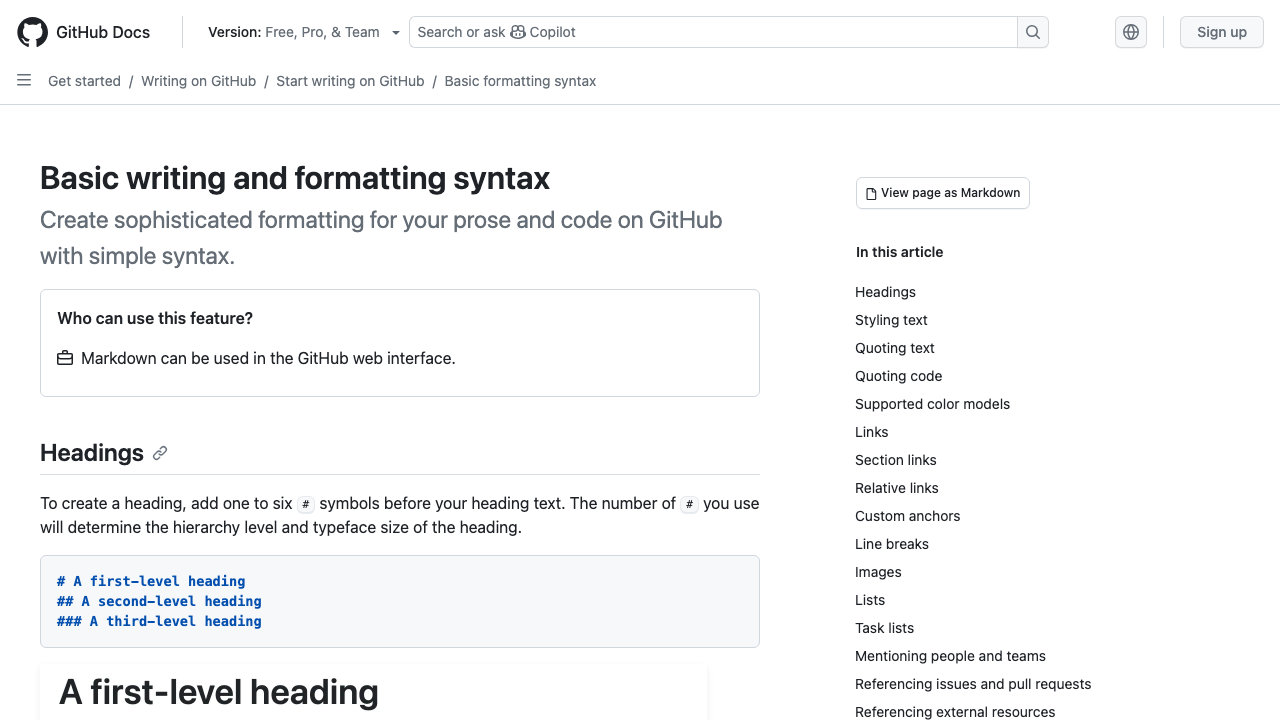 docs.github.com — En – Get Started – Writing On Github – Getting Started With Writing And Formatting On Github – Basic W