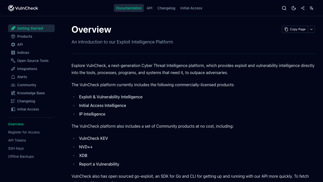 docs.vulncheck.com — Getting Started preview