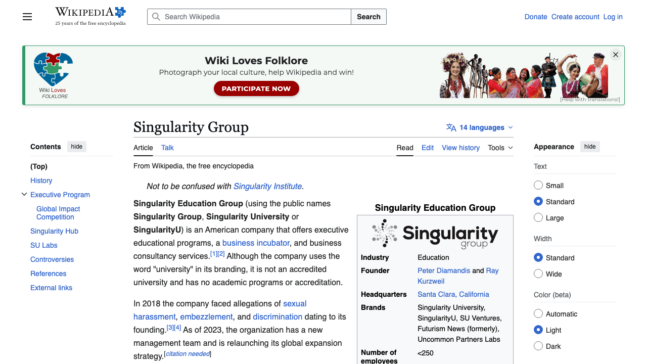 Wikipedia: wiki – Singularity Group preview