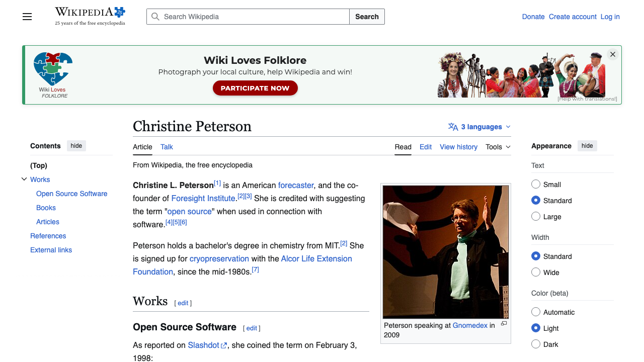 Wikipedia: wiki – Christine Peterson preview