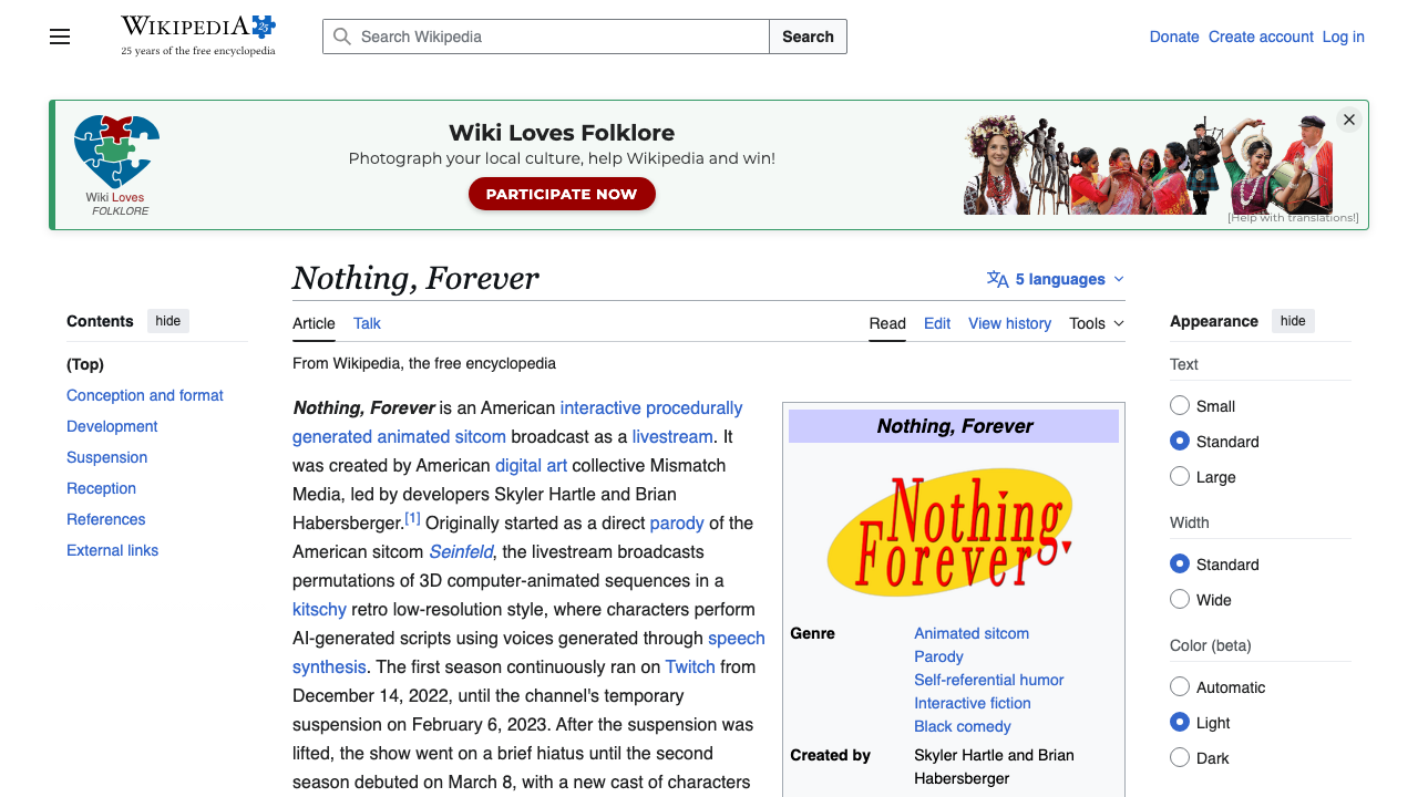 Wikipedia: wiki – Nothing, Forever preview