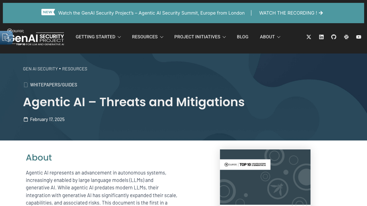 genai.owasp.org — Resource – Agentic Ai Threats And Mitigations preview