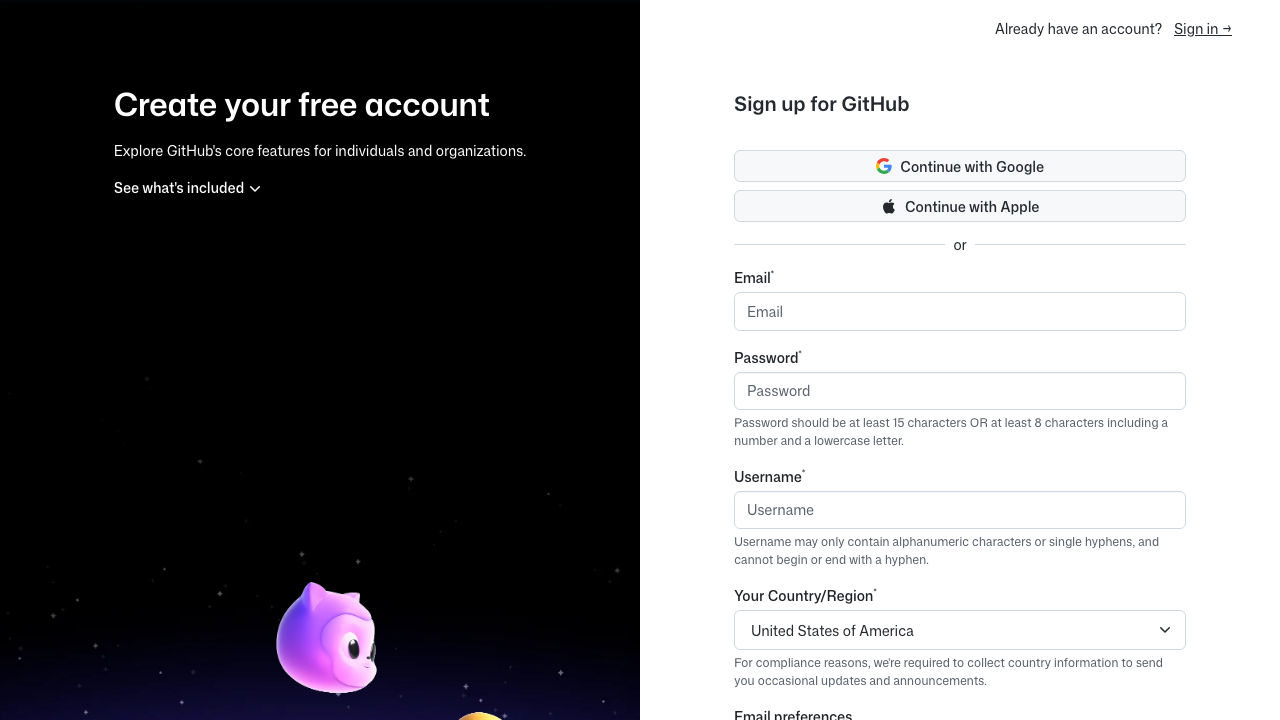 GitHub: signup preview
