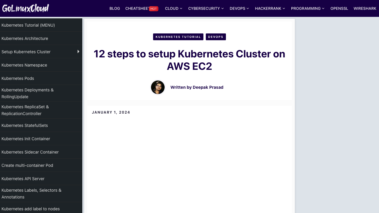 golinuxcloud.com — Setup Kubernetes Cluster On Aws Ec2 preview