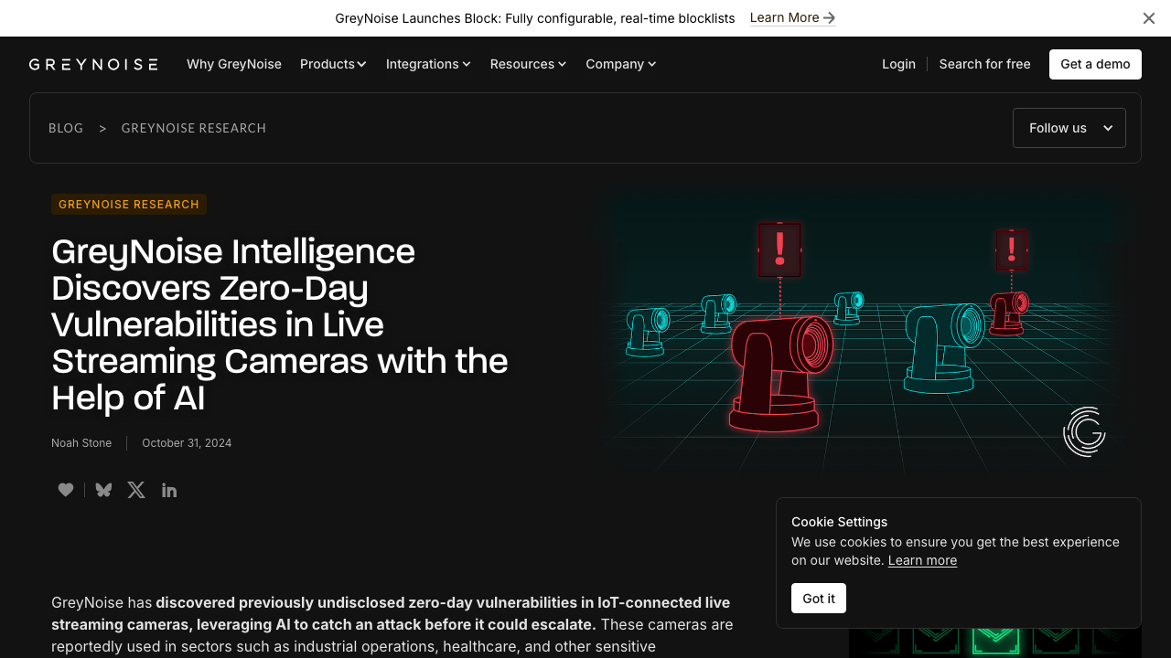 greynoise.io — Blog – Greynoise Intelligence Discovers Zero Day Vulnerabilities In Live Streaming Cameras With The Help 