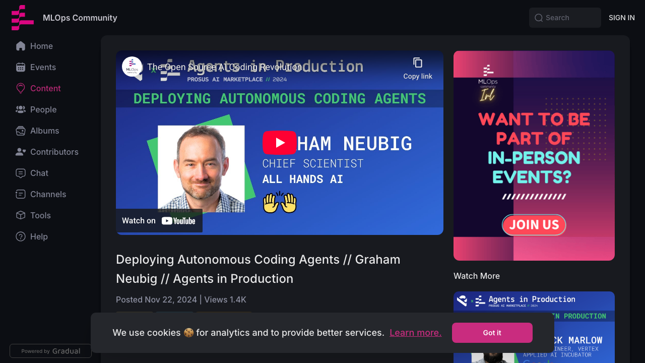 home.mlops.community — Home – Videos – Deploying Autonomous Coding Agents Graham Neubig Agents In Production 2024 11 20 