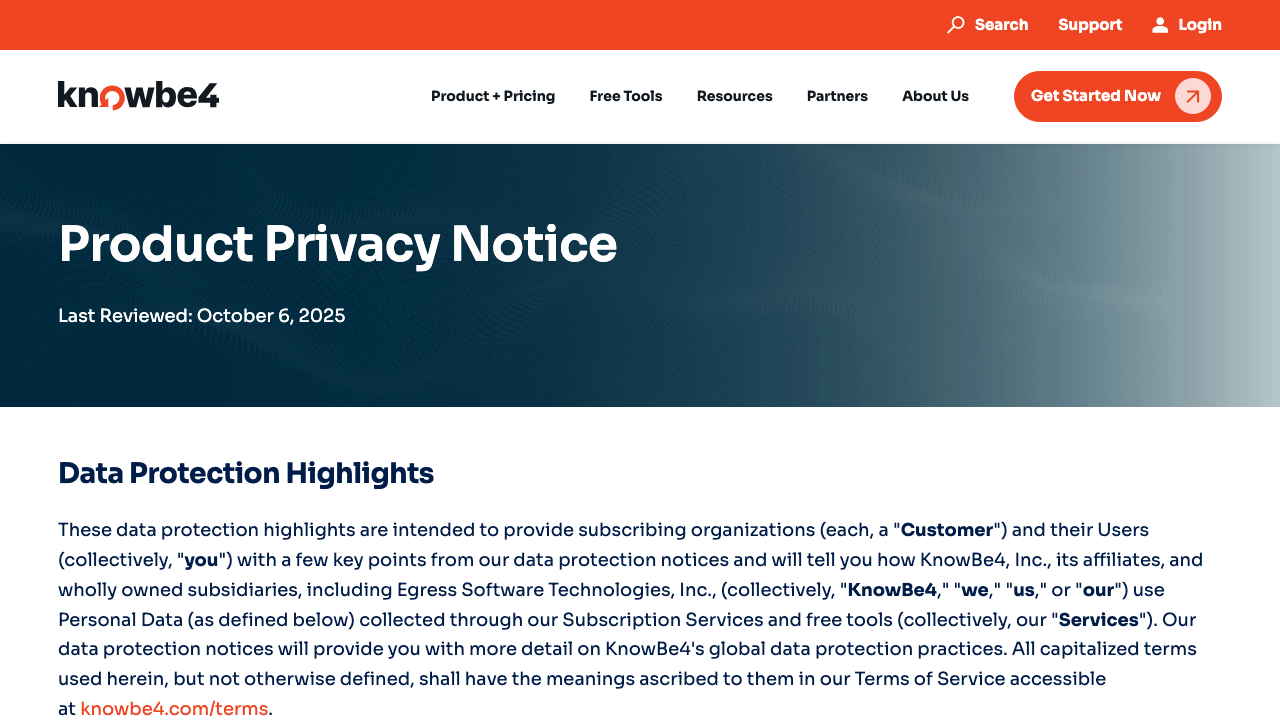 knowbe4.com — Product Privacy Notice preview