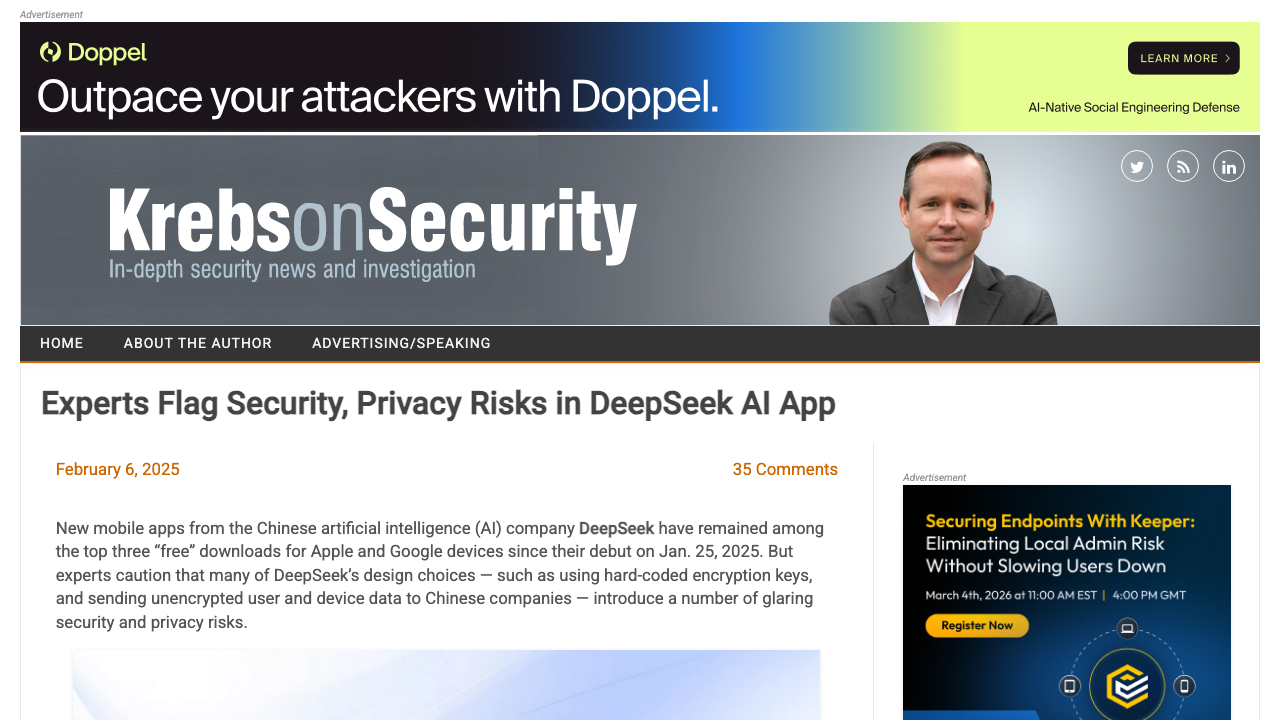 krebsonsecurity.com — 2025 – 02 – Experts Flag Security Privacy Risks In Deepseek Ai App preview