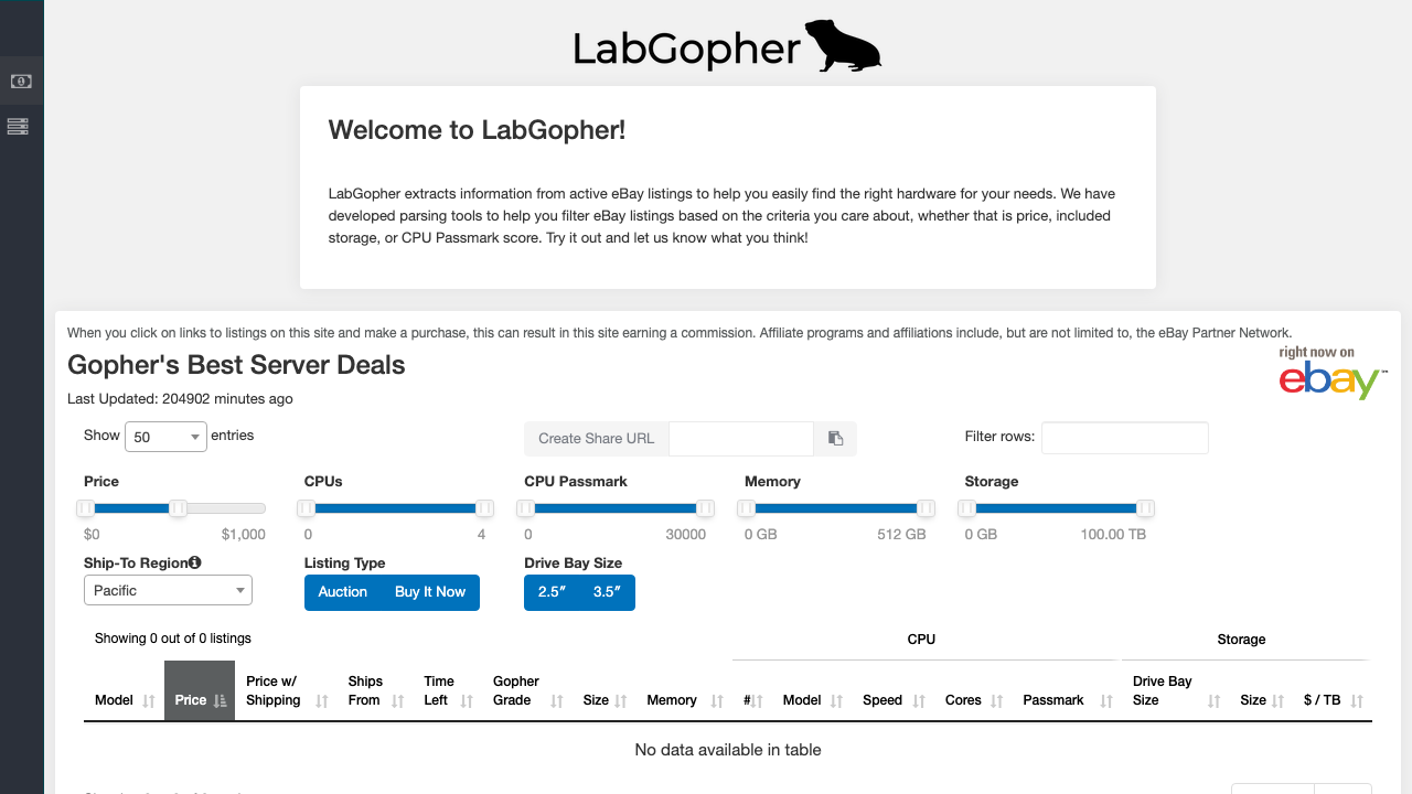 rackrat.net (successor to labgopher.com) preview