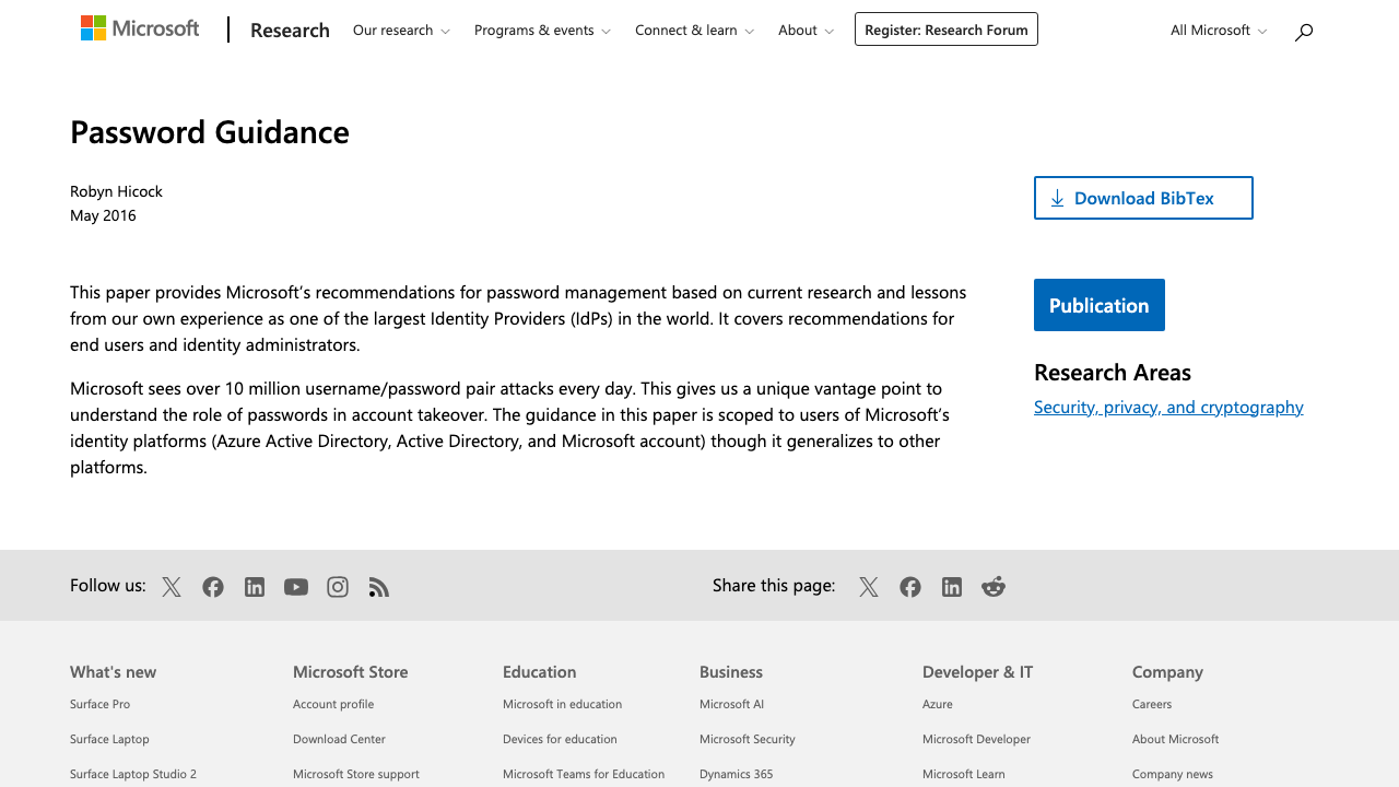 microsoft.com — En Us – Research – Publication – Password Guidance preview