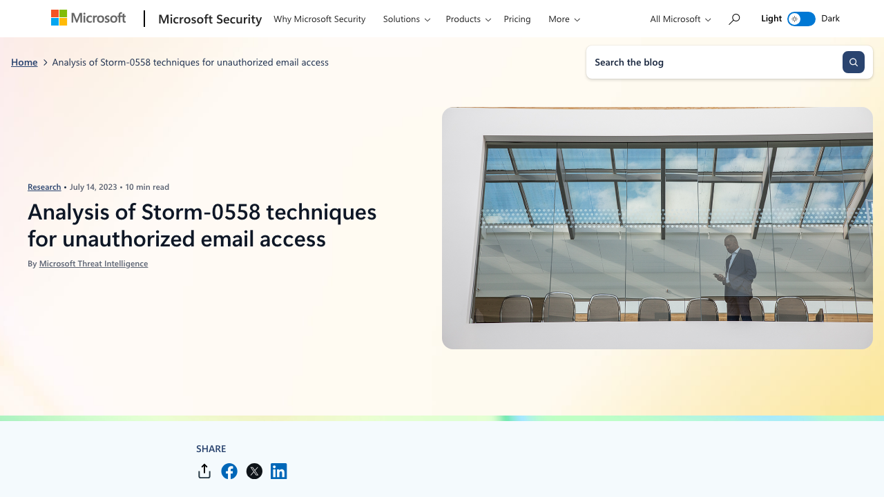microsoft.com — En Us – Security – Blog – 2023 – 07 – 14 – Analysis Of Storm 0558 Techniques For Unauthorized Email Acce