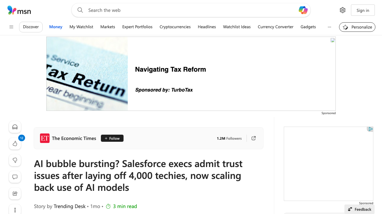msn.com — En In – Money – News – Ai Bubble Bursting Salesforce Execs Admit Trust Issues After Laying Off 4000 Techies No