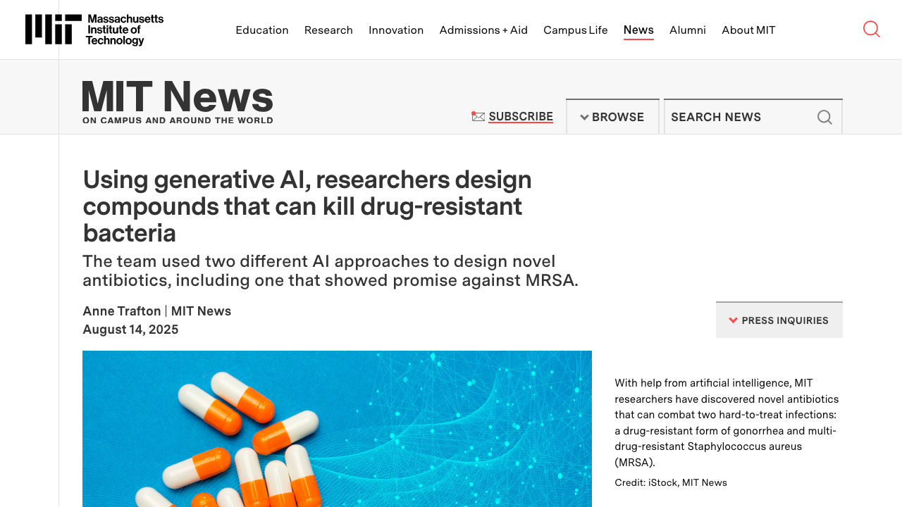 news.mit.edu — 2025 – Using Generative Ai Researchers Design Compounds Kill Drug Resistant Bacteria 0814 preview