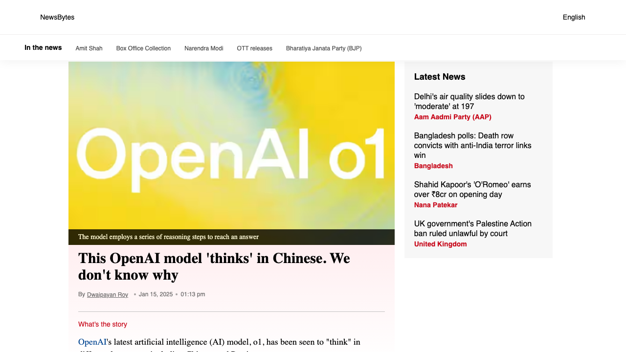 newsbytesapp.com — News – Science – Openai S O1 Model Exhibits Unexplained Multilingual Thought Process – Story preview