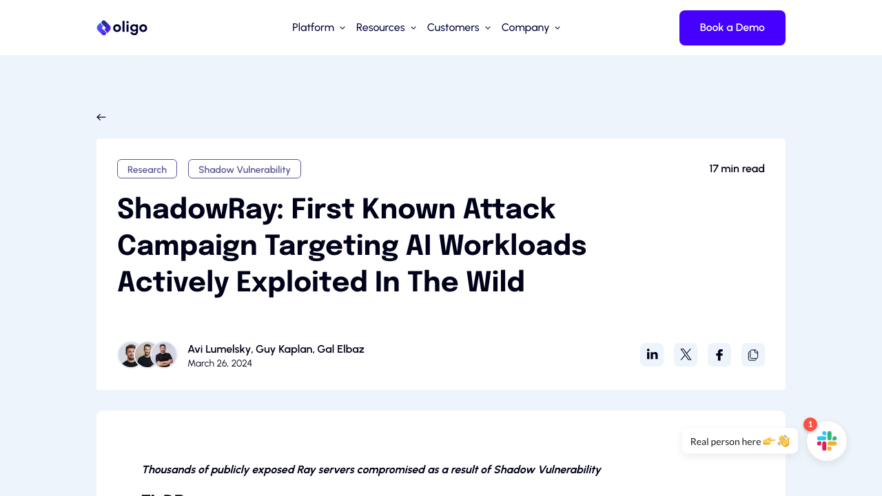 oligo.security — Blog – Shadowray Attack Ai Workloads Actively Exploited In The Wild preview