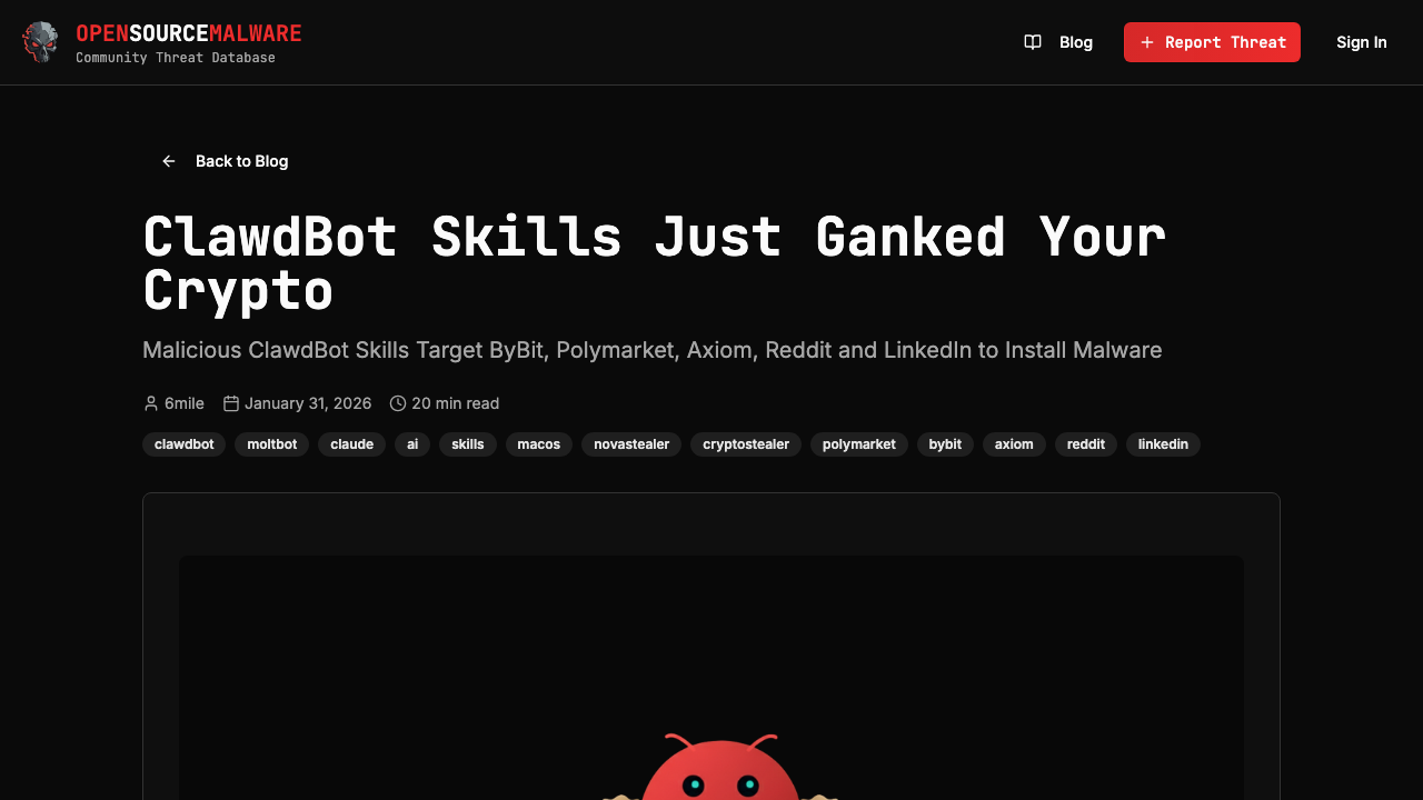 opensourcemalware.com — Blog – Clawdbot Skills Ganked Your Crypto preview