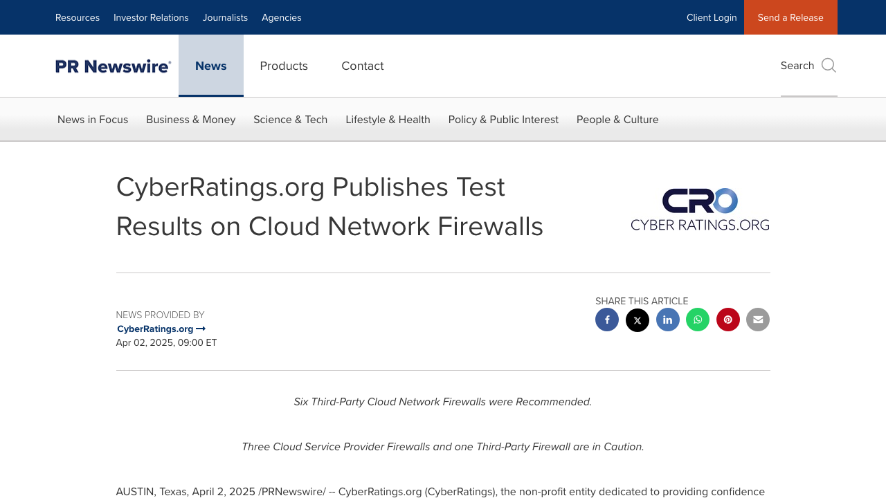 prnewswire.com — News Releases – Cyberratingsorg Publishes Test Results On Cloud Network Firewalls 302417806 preview