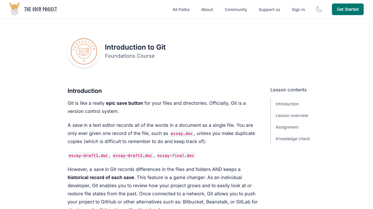 theodinproject.com — Lessons – Foundations Introduction To Git preview