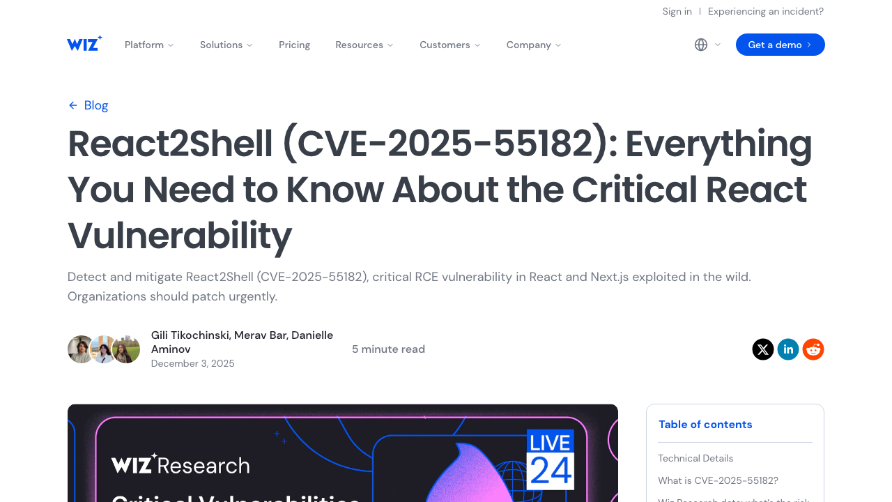 wiz.io — Blog – Critical Vulnerability In React Cve 2025 55182 preview
