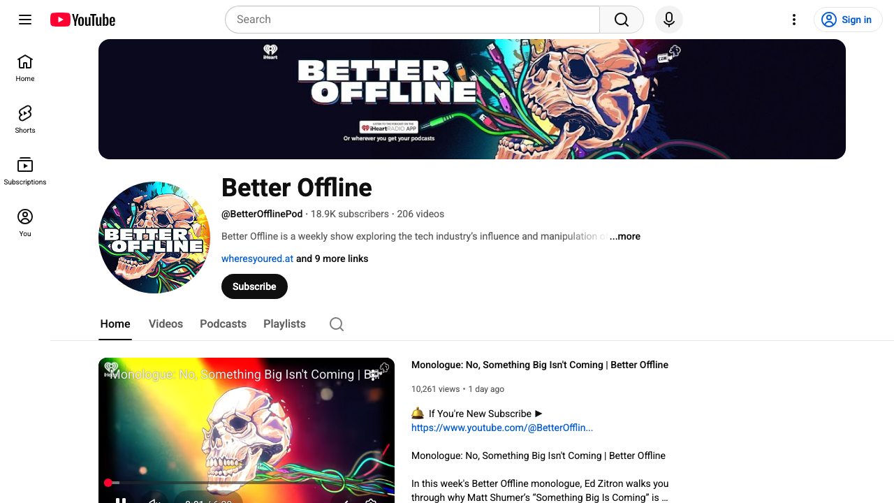 YouTube: @BetterOfflinePod preview