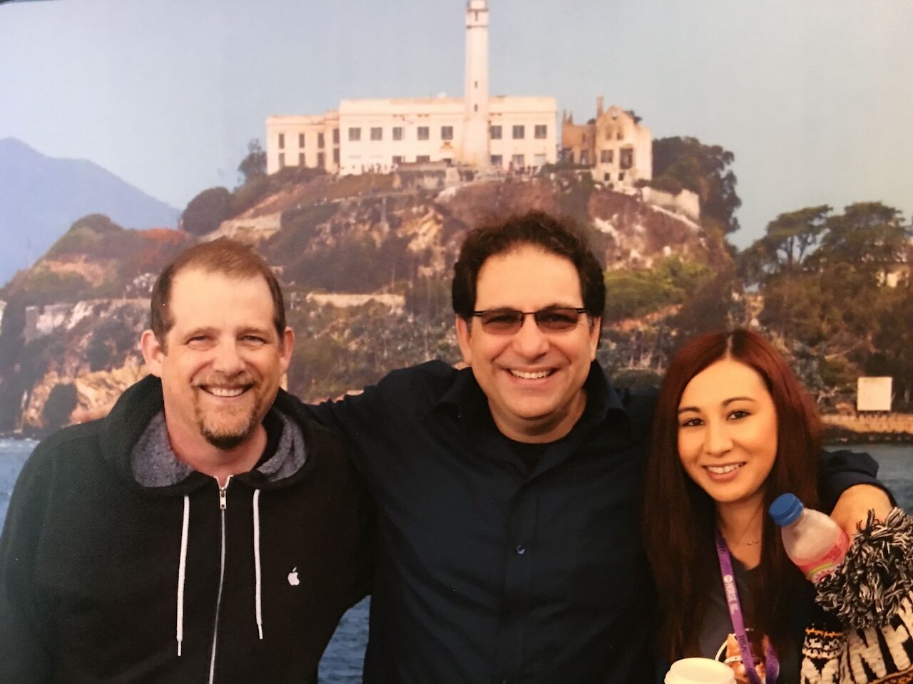 Shawn, Kevin, and Kimberley with Alcatraz Island in the background