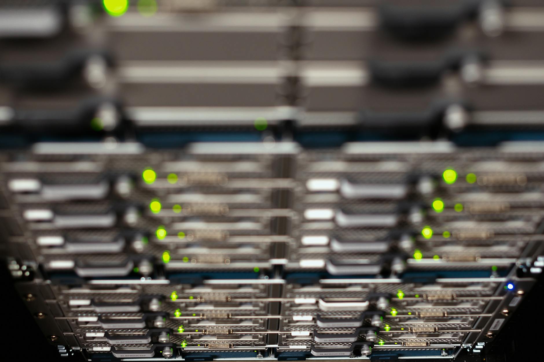From above contemporary server cable trays in a modern data center