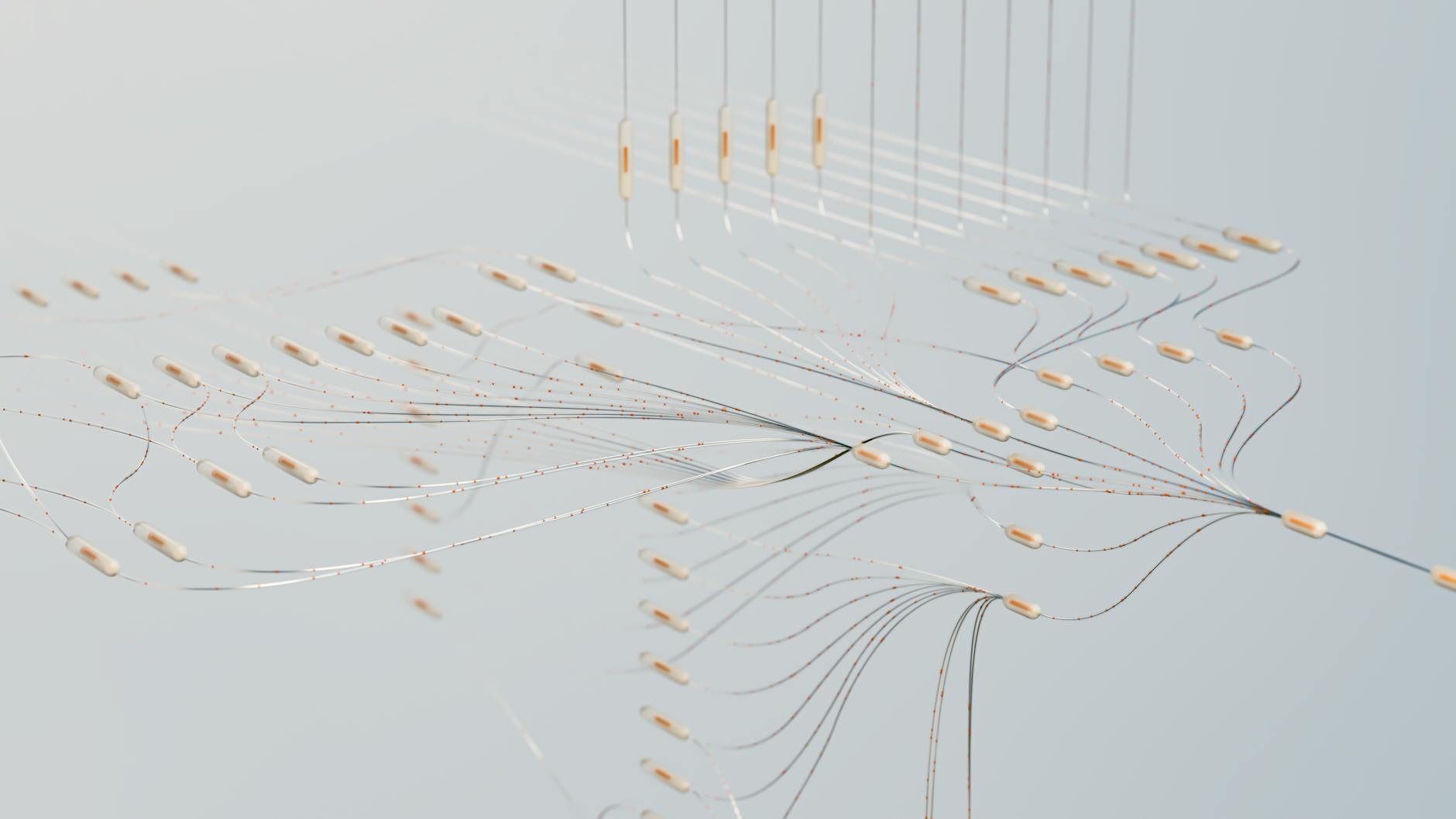 Elegant 3D visualization of neural networks showcasing abstract connections in digital space