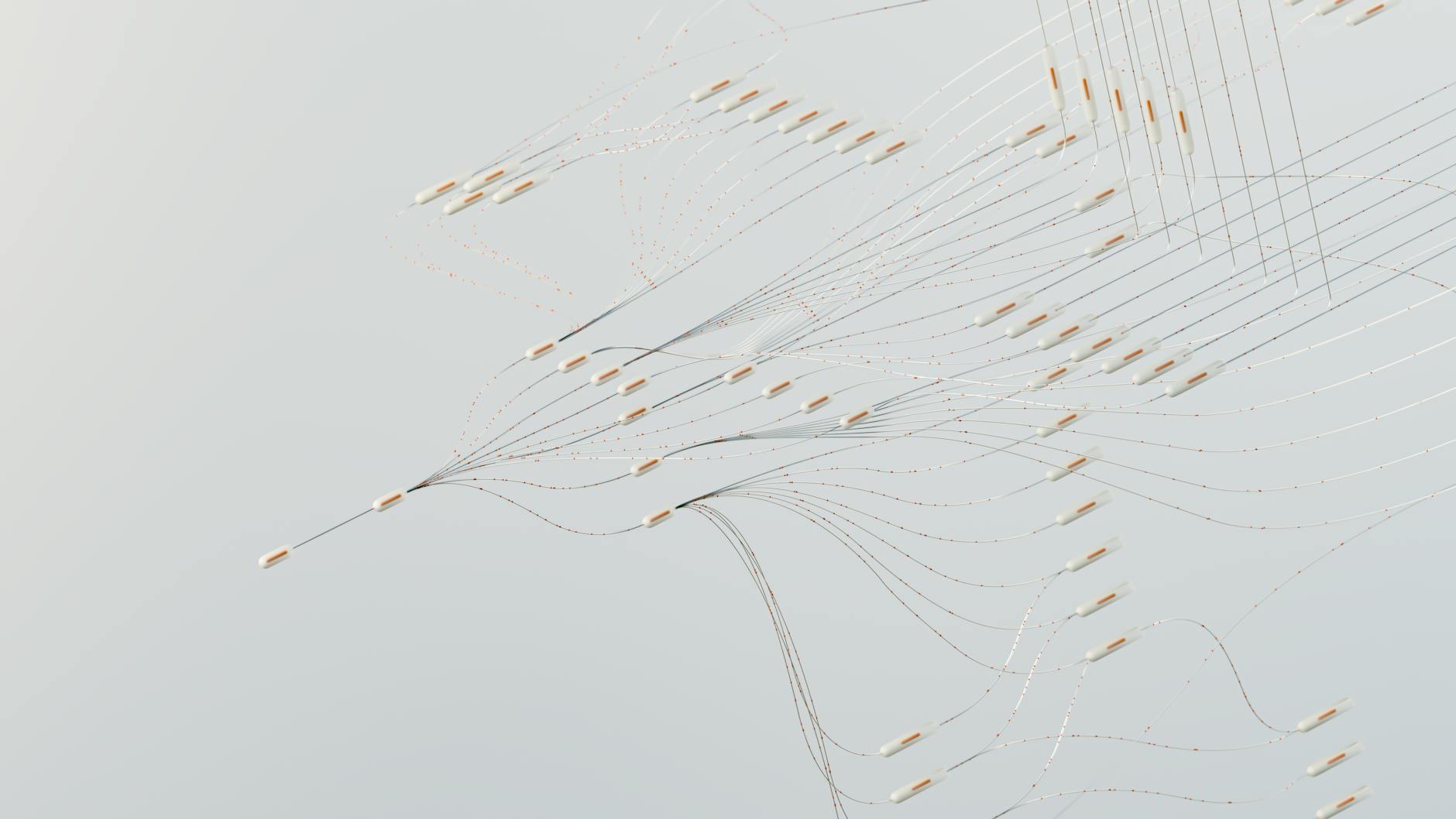 Abstract illustration depicting digital neural networks and data flow