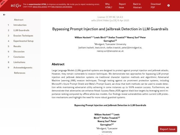 Bypassing LLM Guardrails Research preview
