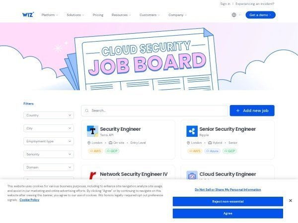 Wiz Cloud Security Jobs Board preview